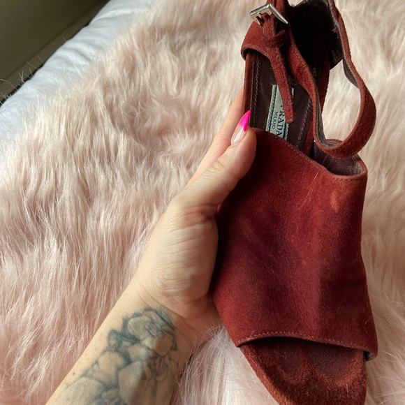 Prada Calzature Donna Amaranto Suede Sandals Open Toe Heels Size 8 - Picture 6 of 9